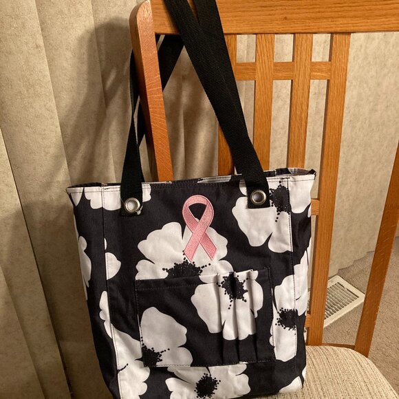 Thirty-One Zip Top Tall Tote Poppy Black & White Retired Bag - Picture 3 of 16